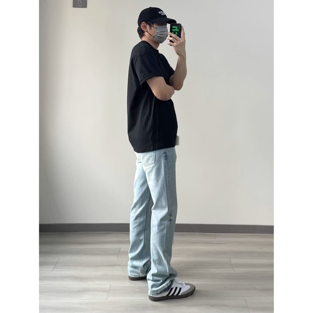 Washed Denim Straight-Leg Jeans