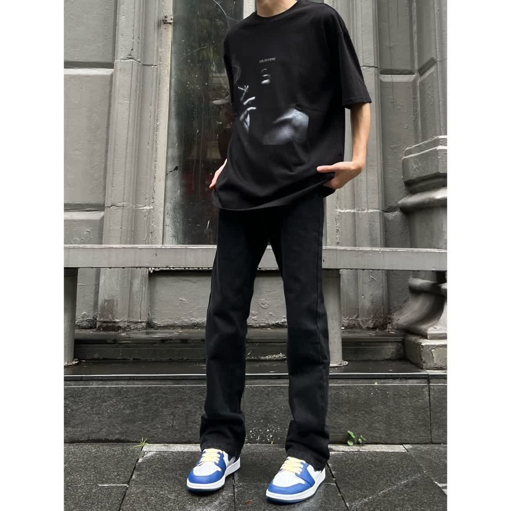 Washed Denim Straight-Leg Jeans