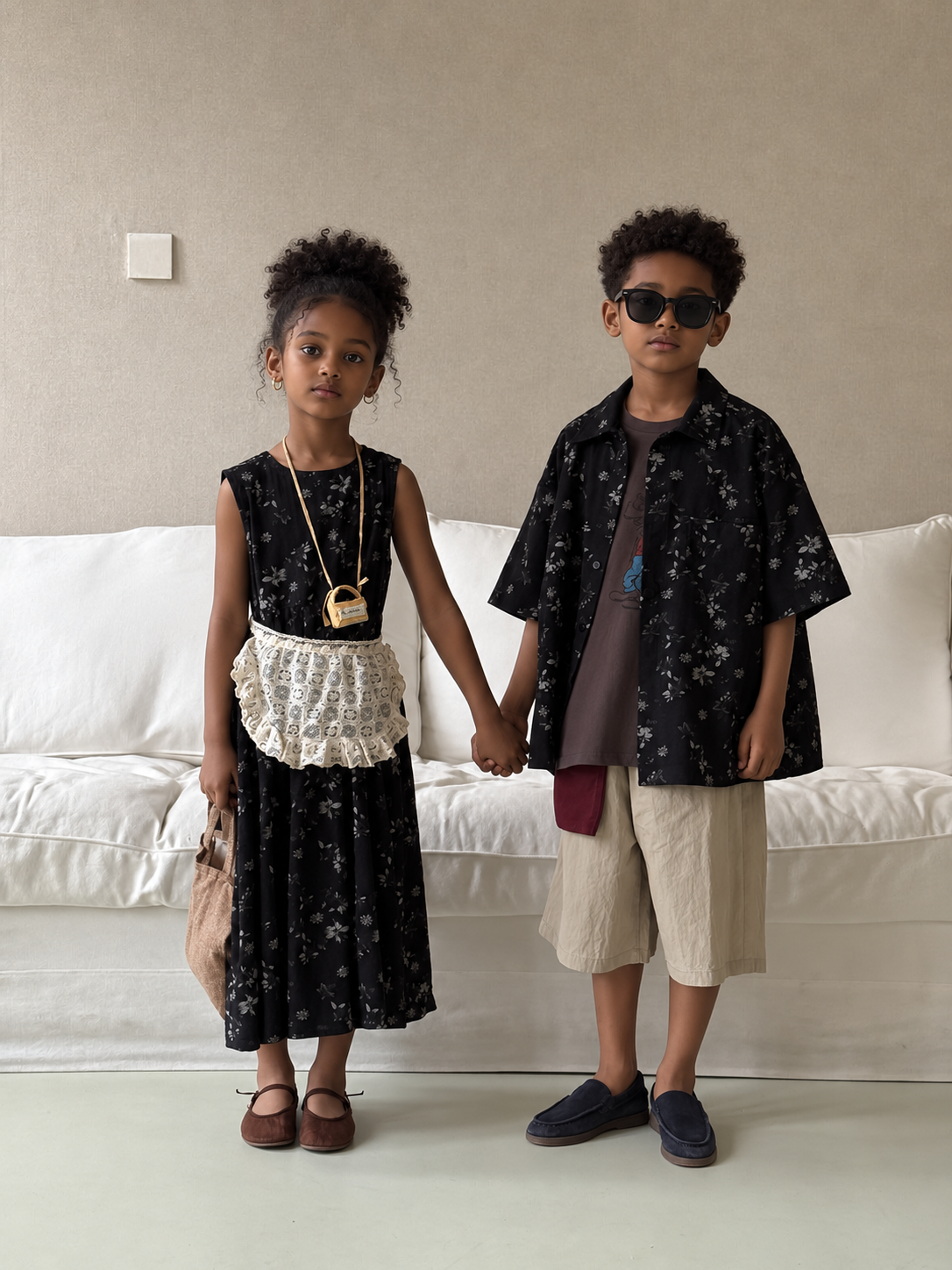 Kids' Printed Vest Dress and Short-Sleeve Shirt