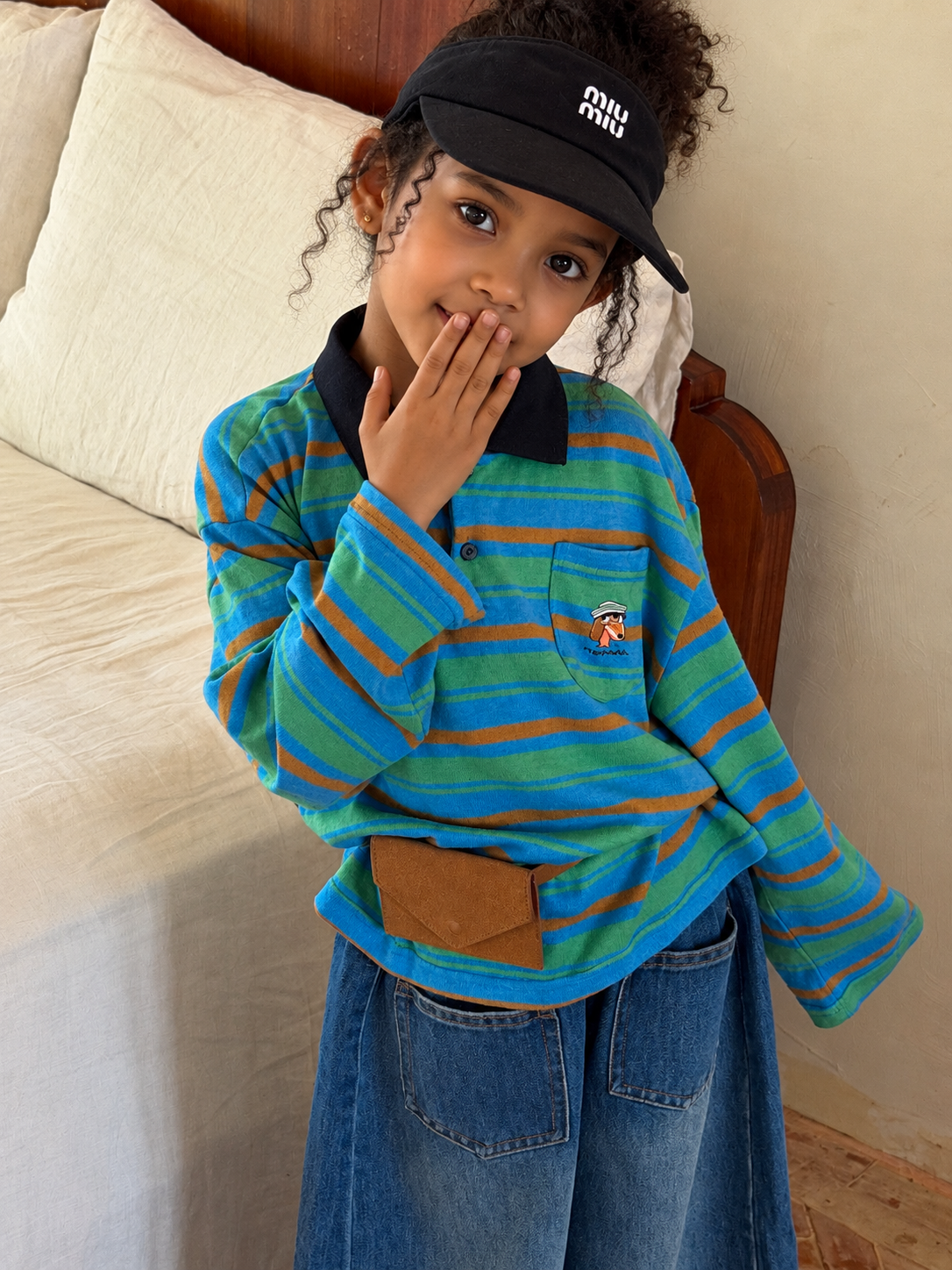 Girls' Cartoon Striped Polo Shirt