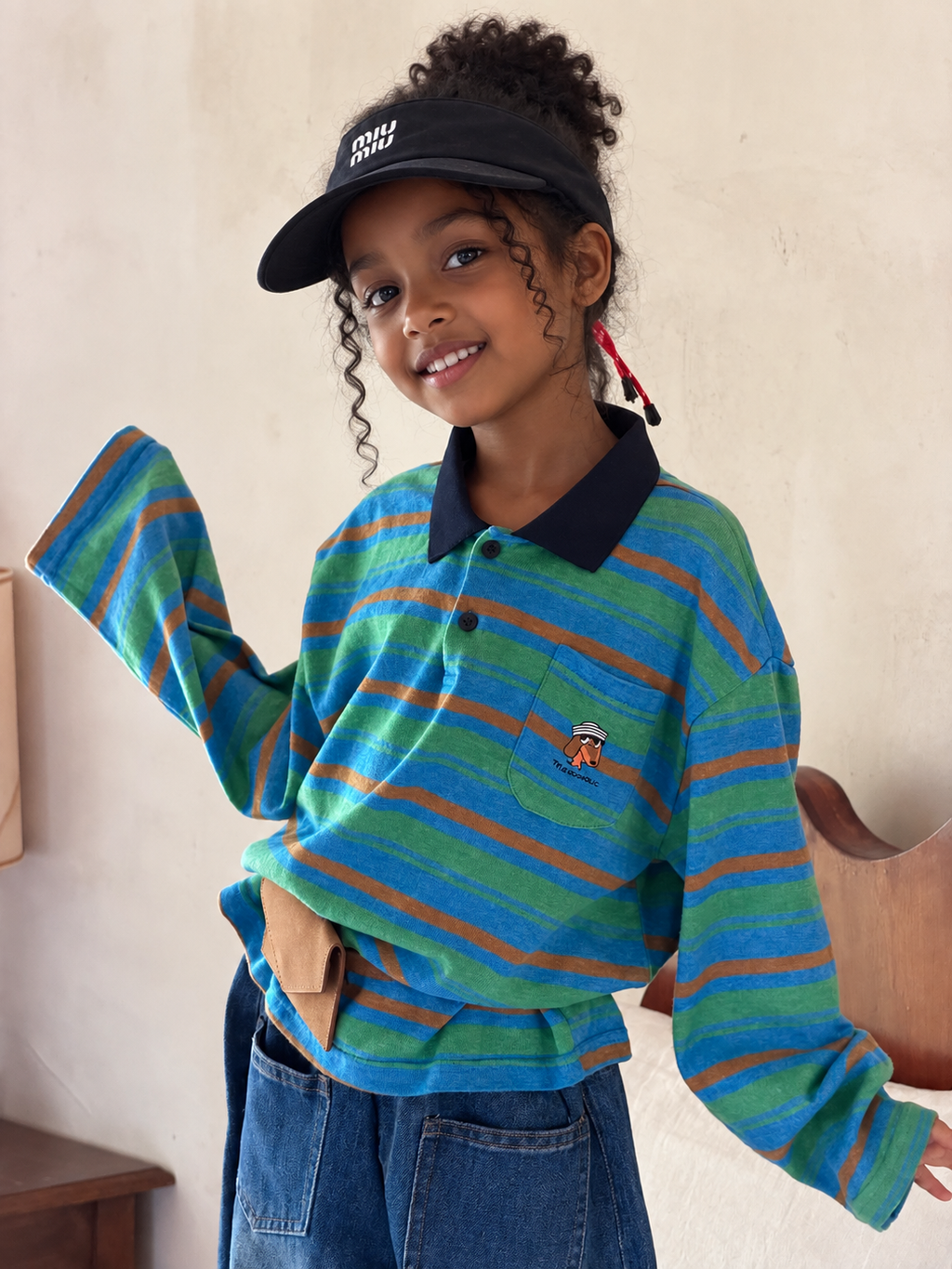 Girls' Cartoon Striped Polo Shirt
