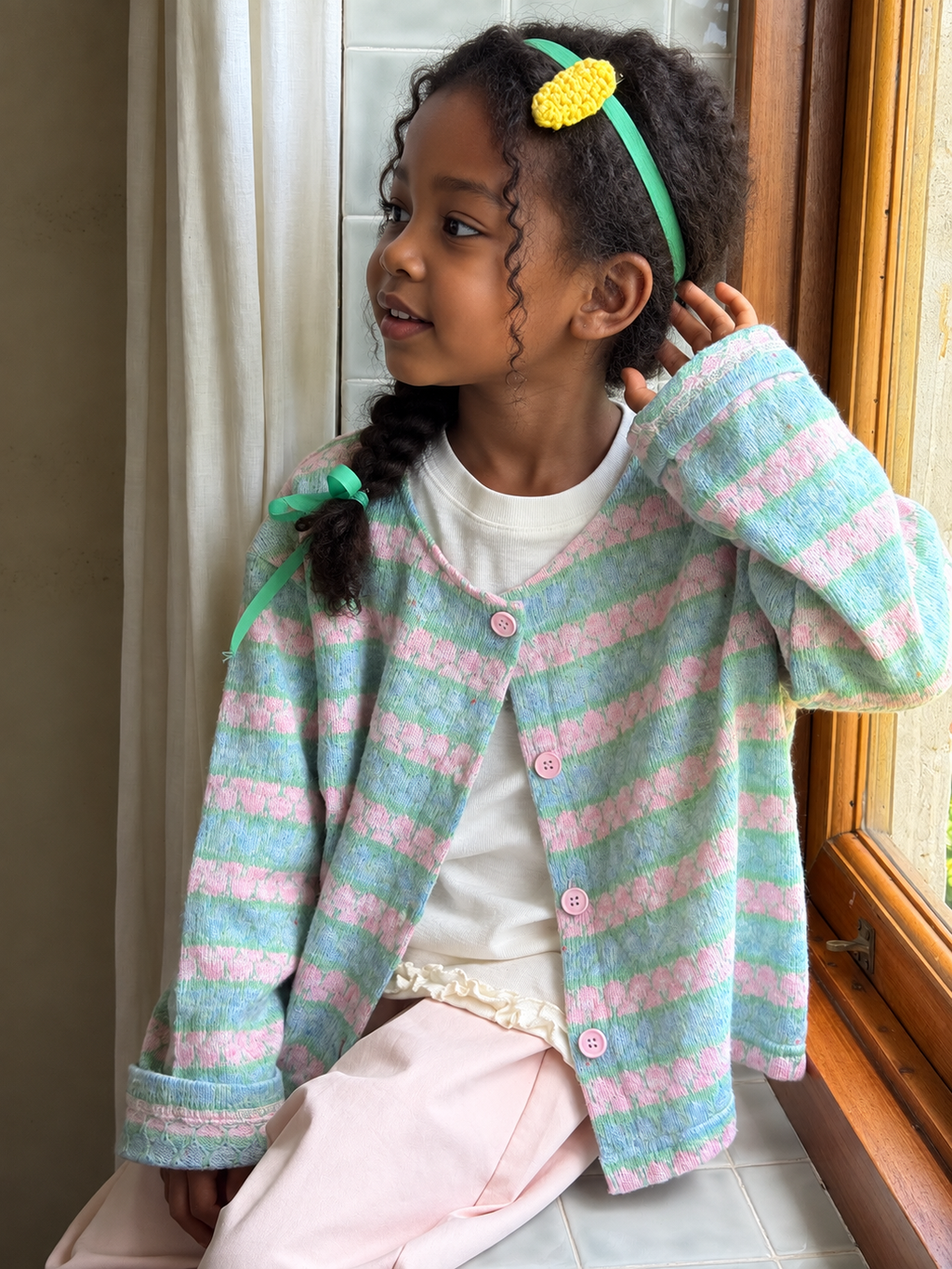 Girls' Striped Knit Cardigan