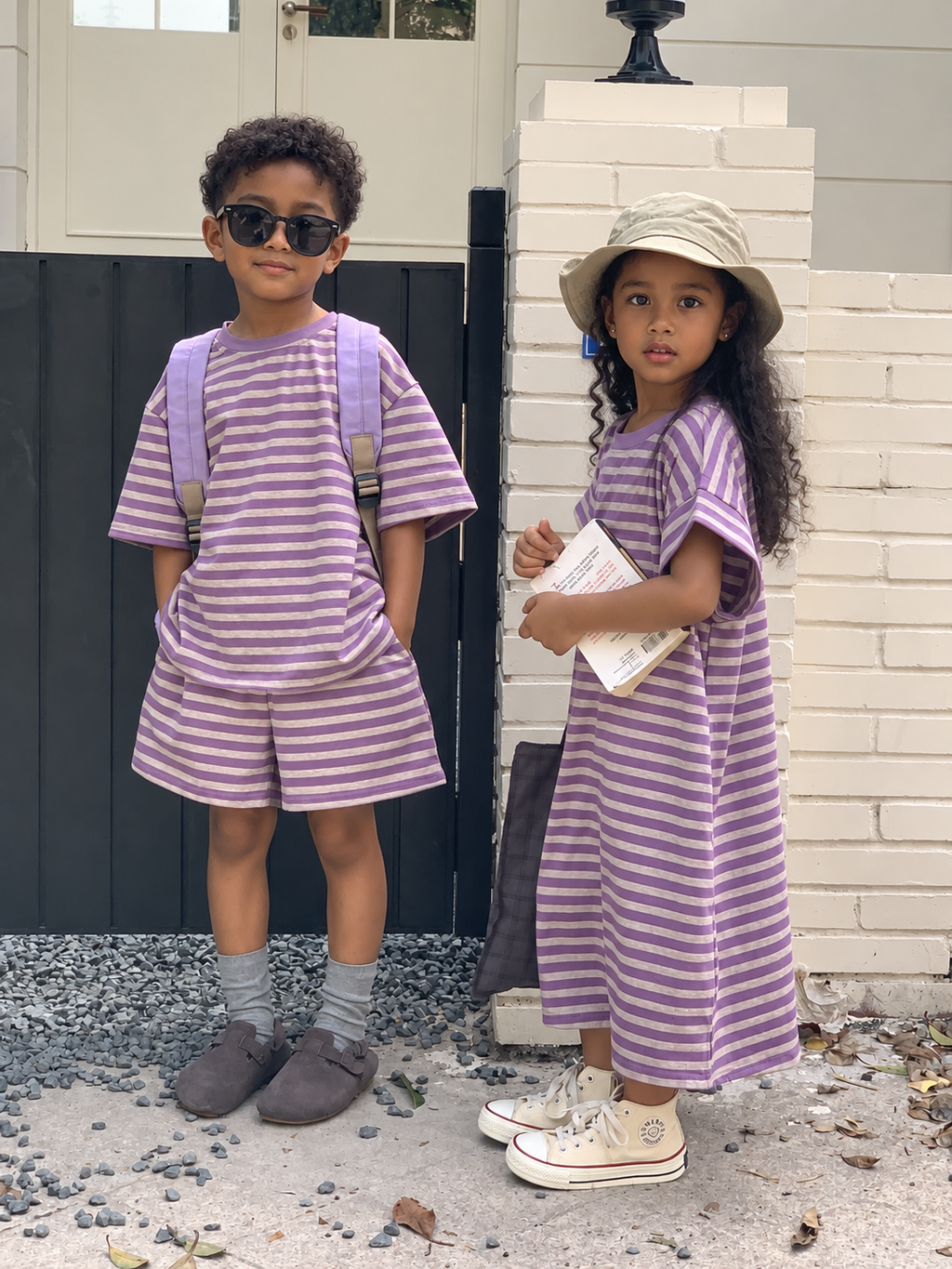 Kids' Striped T-Shirt, Skirt and Shorts Outfit
