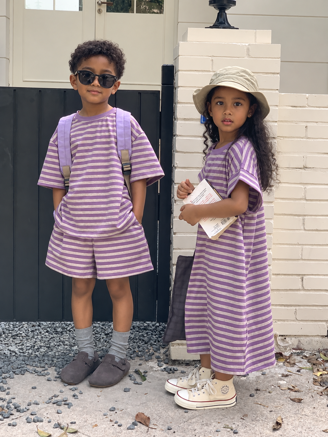 Kids' Striped T-Shirt, Skirt and Shorts Outfit