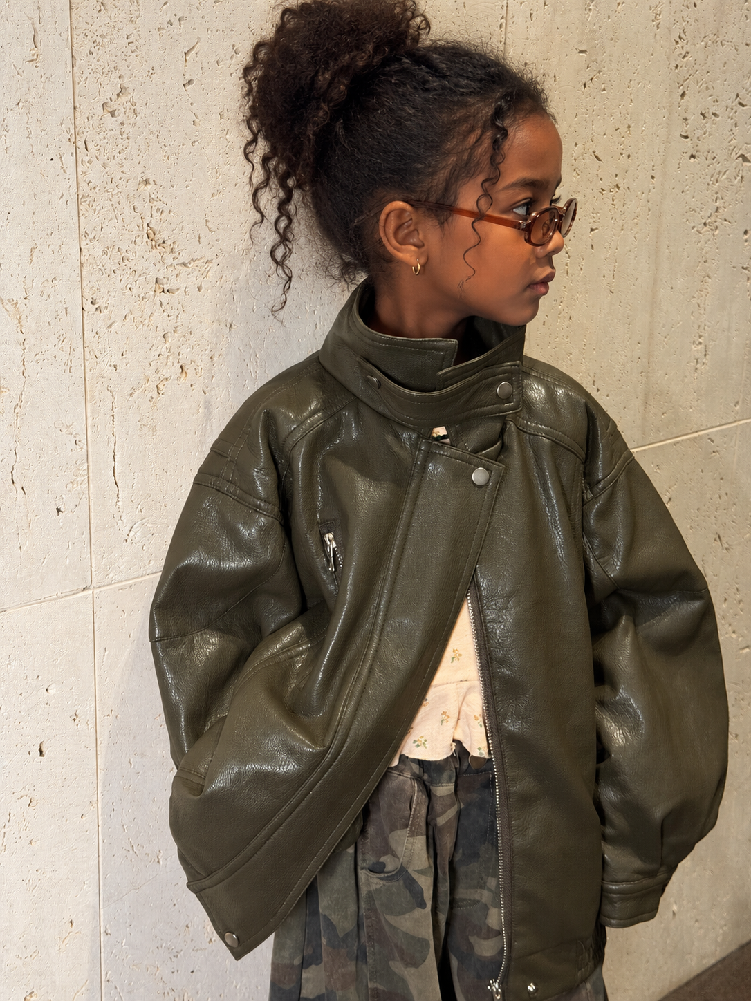 Girls' Zip-Collar Faux-Leather Jacket