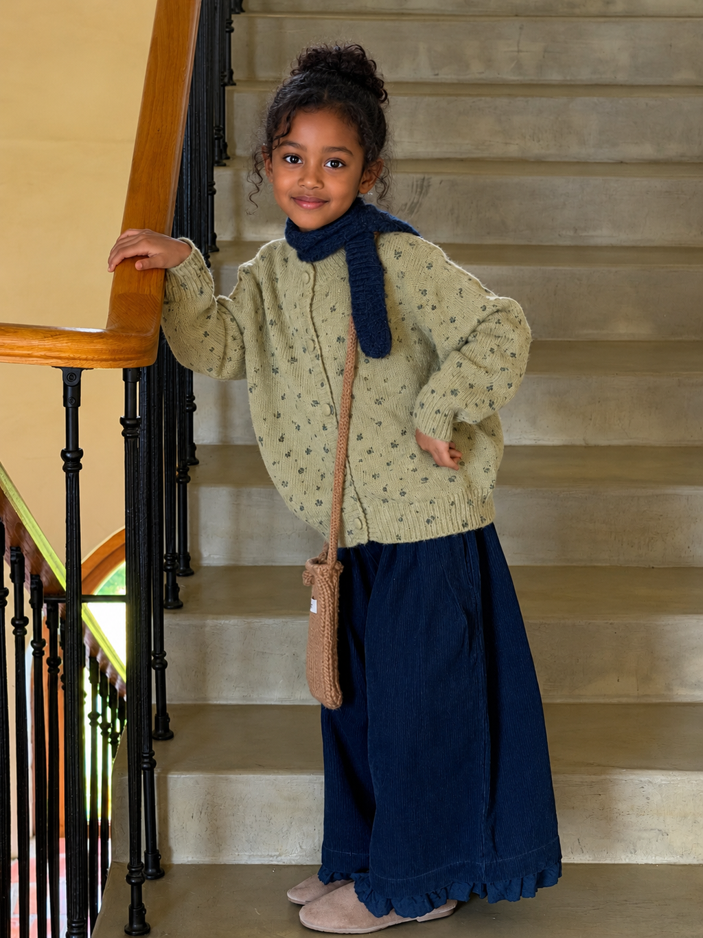 Girls' Floral Knit Cardigan