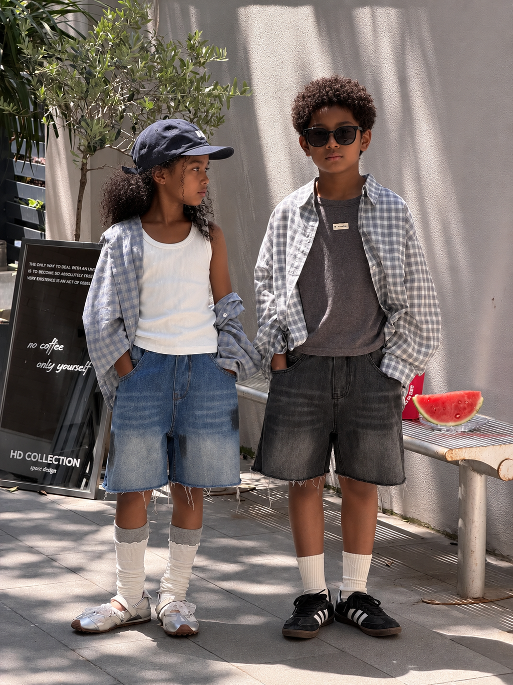 Kids' Striped Frayed Denim Shorts