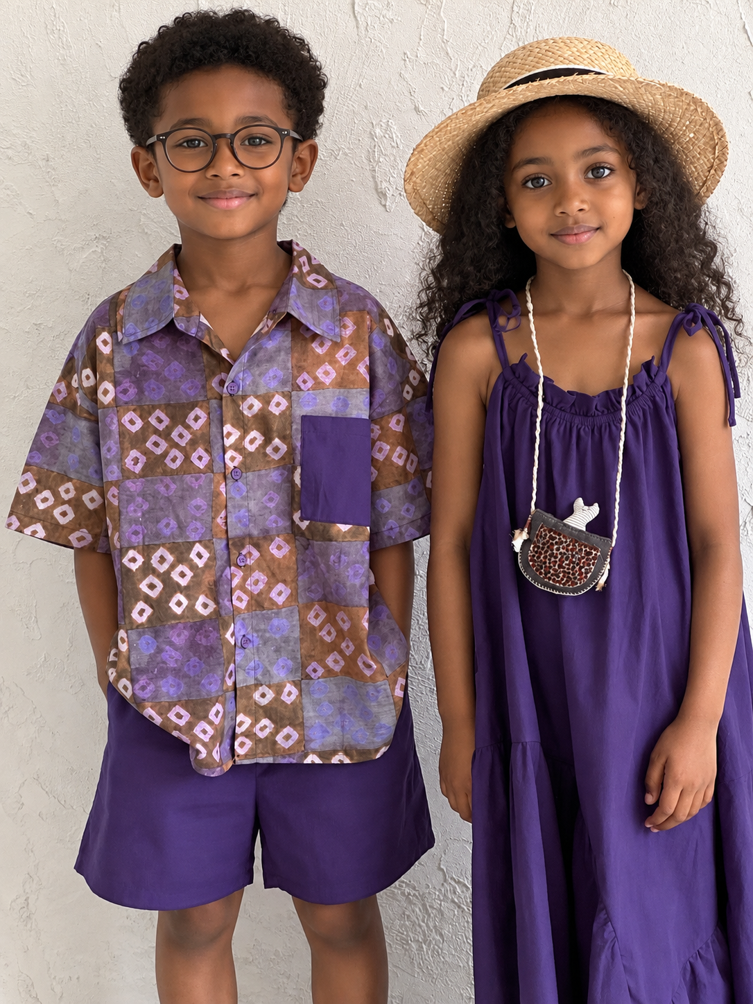 Kids' Solid Dress and Plaid Shirt Outfit