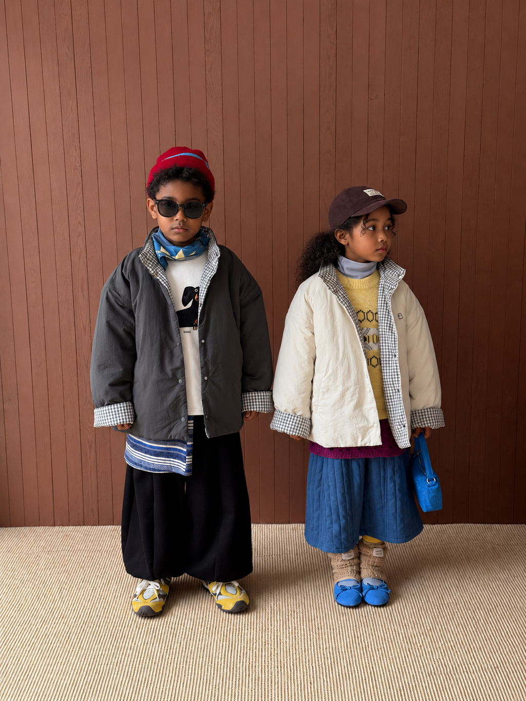 Kids' Plaid Padded Stand-Collar Jacket