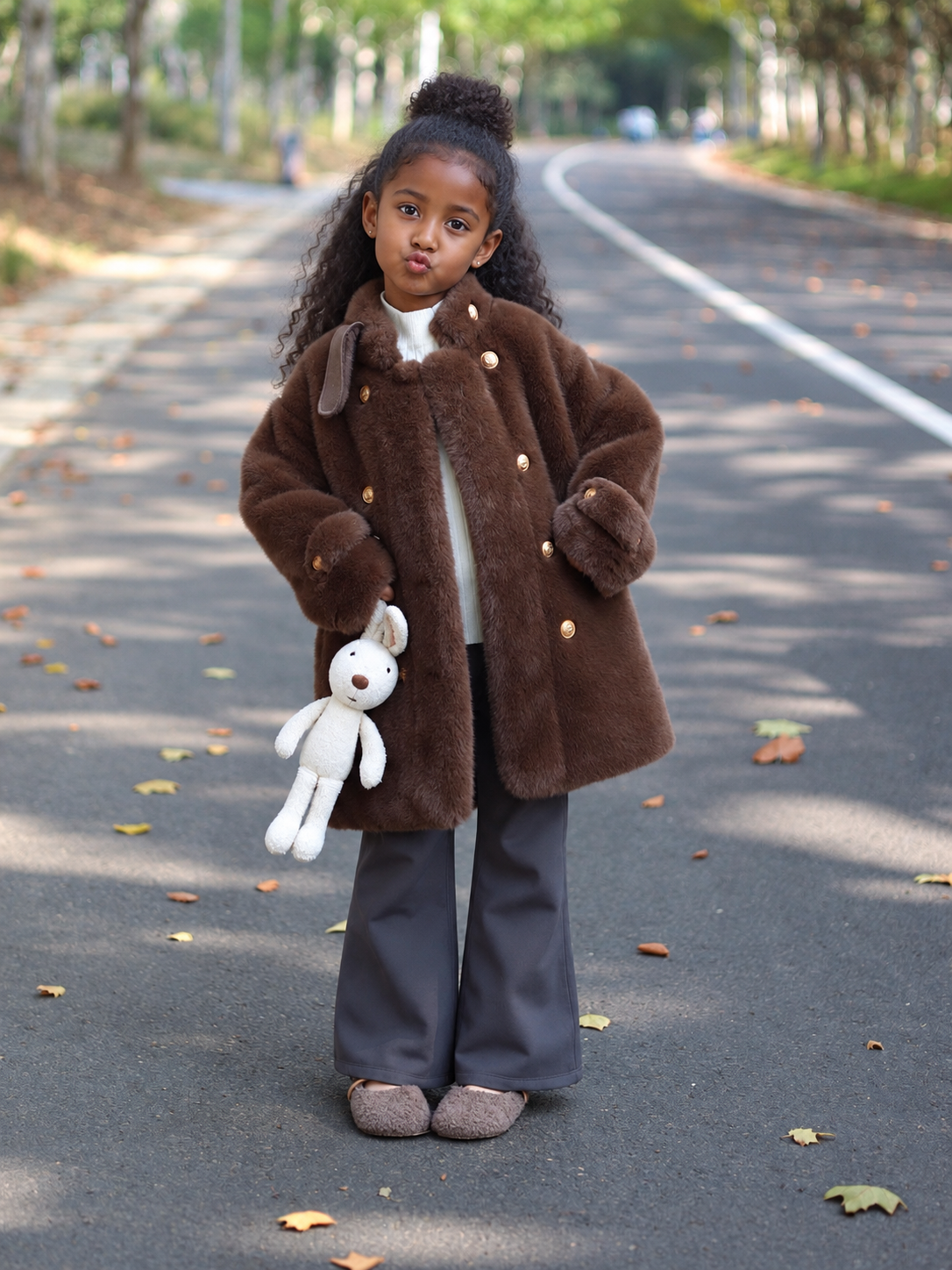 Girls' Faux-Fur Mid-Length Coat