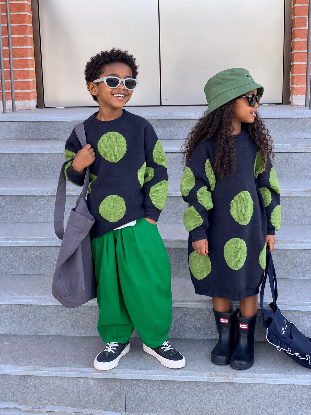 Kids' Polka-Dot Hooded Knit Outfits