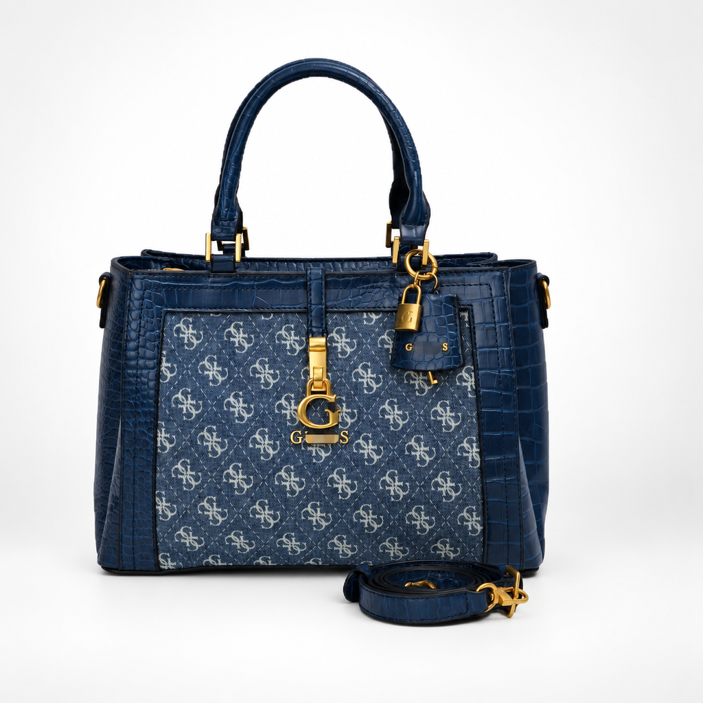 Blue printed tote bag