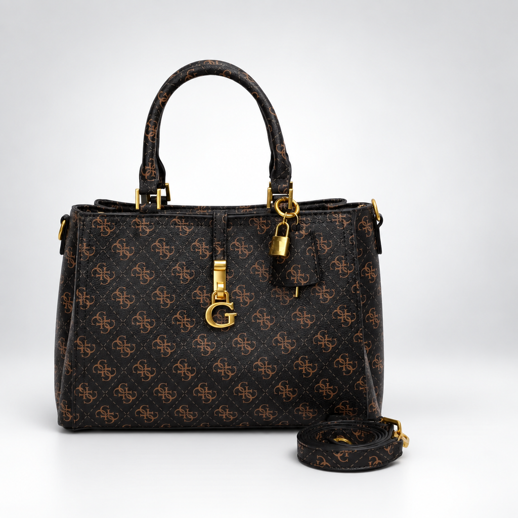 Brown printed tote bag
