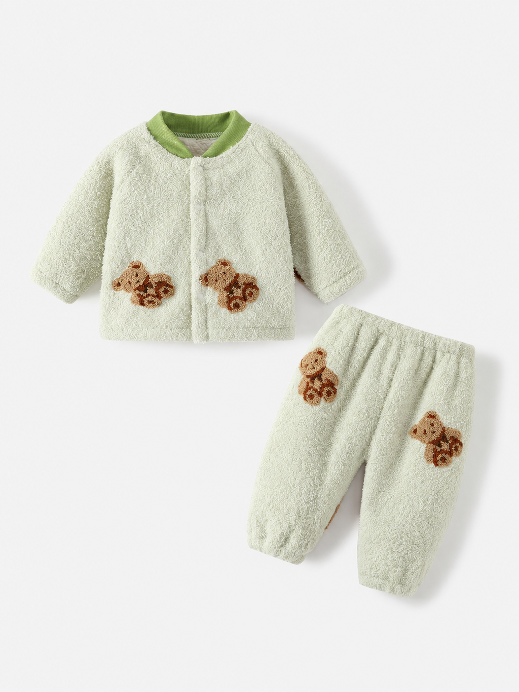 Baby fleece-lined warm set, children's cardigan, spring/autumn/winter split baby clothes, autumn/winter thickened two-piece set clean product cover