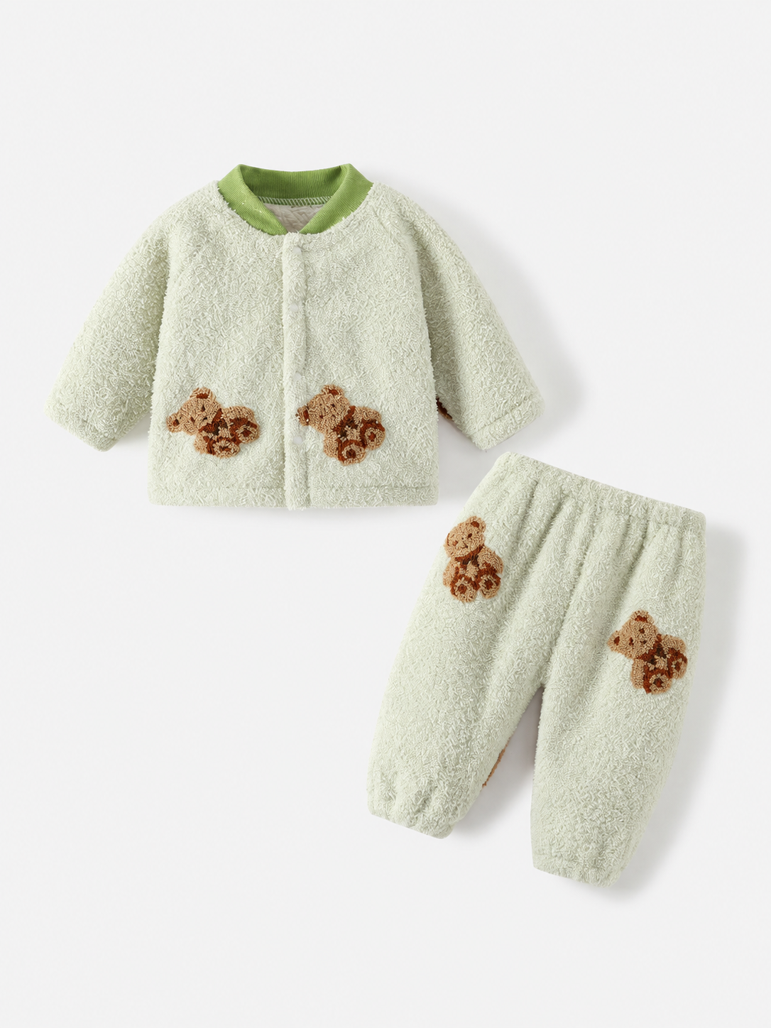Baby fleece-lined warm set, children's cardigan, spring/autumn/winter split baby clothes, autumn/winter thickened two-piece set clean product cover