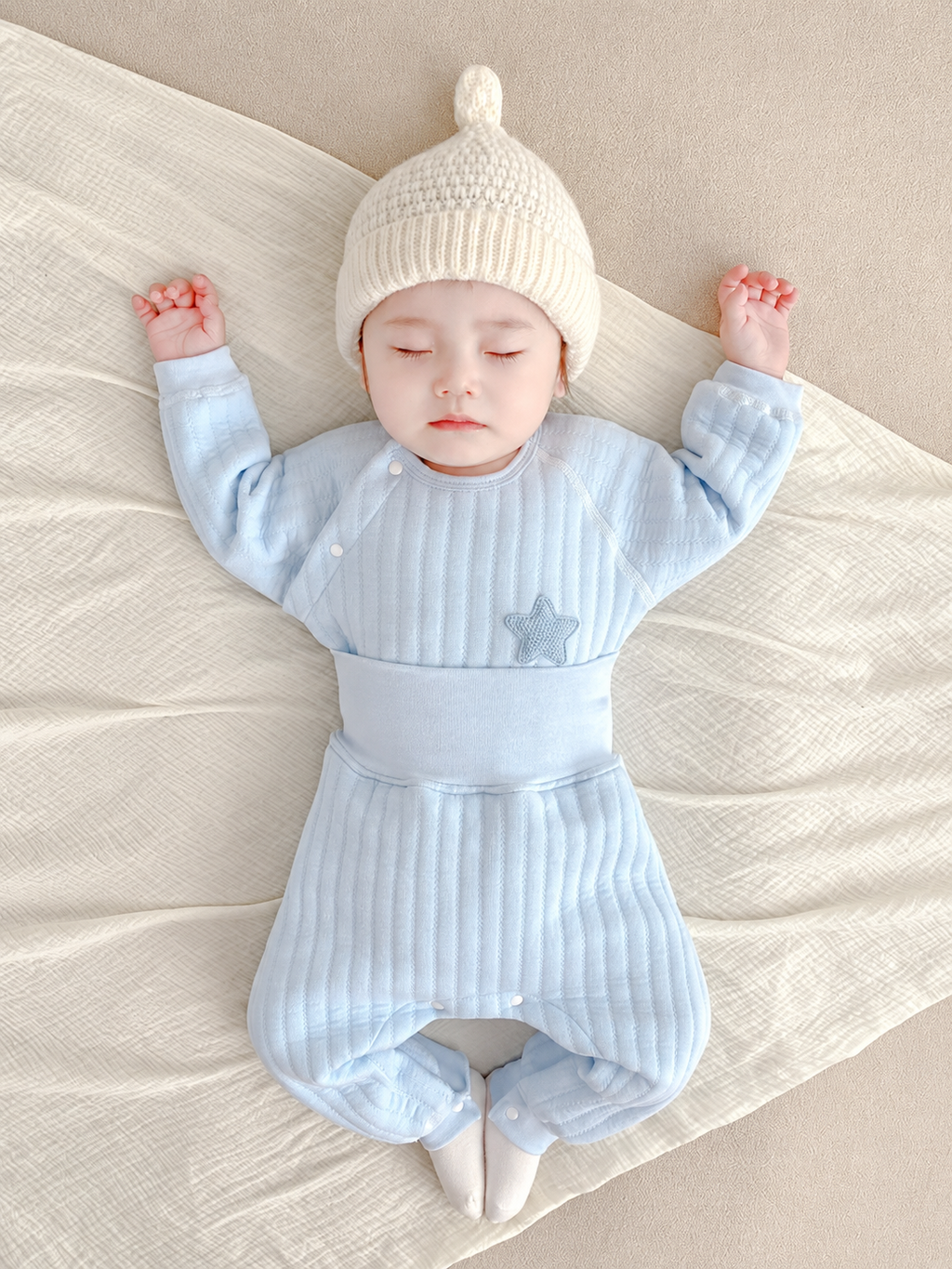 Baby padded high-waisted thermal underwear set Newborn clothes baby split clothes autumn and winter primer two-piece set clean product cover