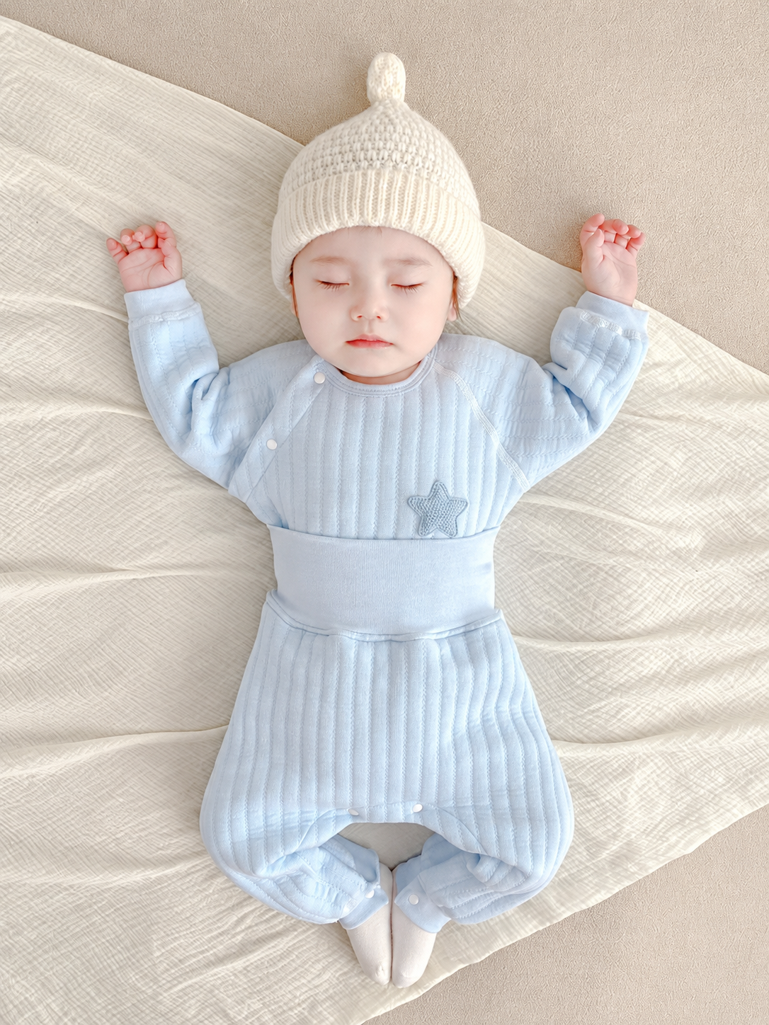 Baby padded high-waisted thermal underwear set Newborn clothes baby split clothes autumn and winter primer two-piece set clean product cover