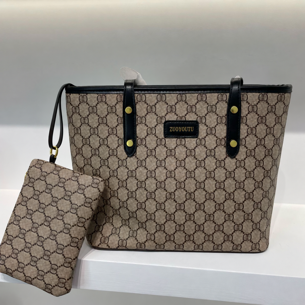 Retro letter-print tote bag style 2362 in black