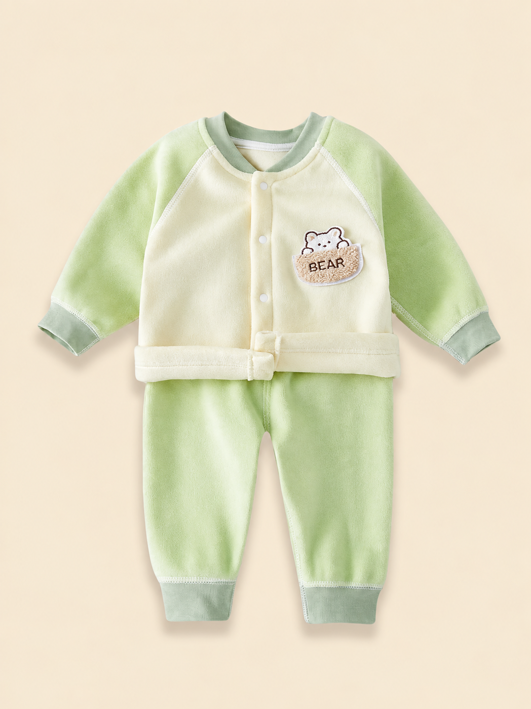 Baby thermal underwear set, cardigan underwear, thickened baby winter style, children's autumn clothes, long pants, two-piece set autumn and winter