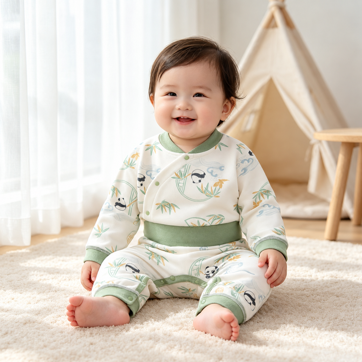 Autumn and winter children's autumn and winter pants, pure cotton Class A baby high-waisted pants set, long-sleeve boys' and girls' separate clothing set