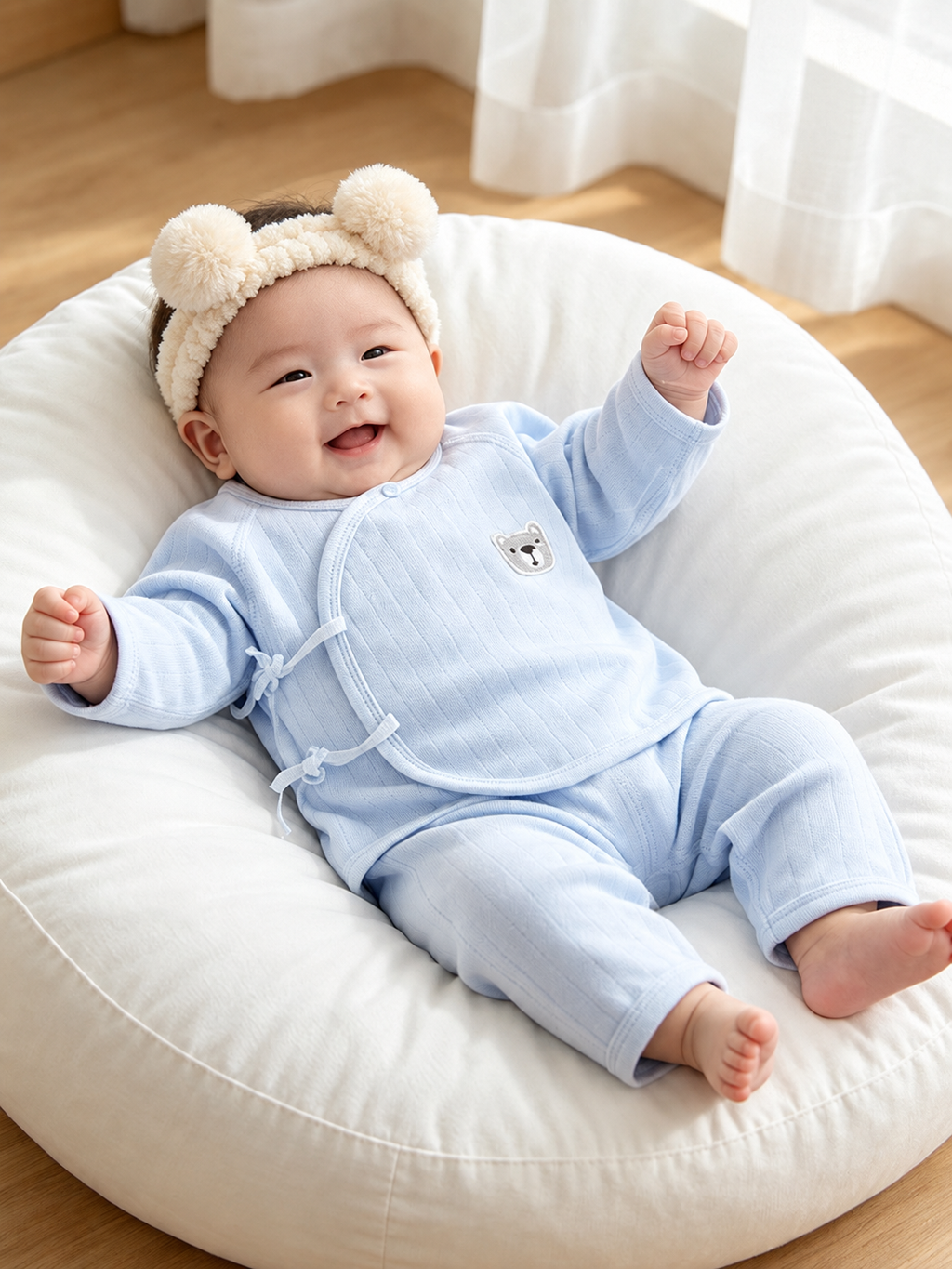 Autumn baby split thermal clothing set, Class A boneless newborn pure cotton set, long-sleeve tie-up baby monk uniform