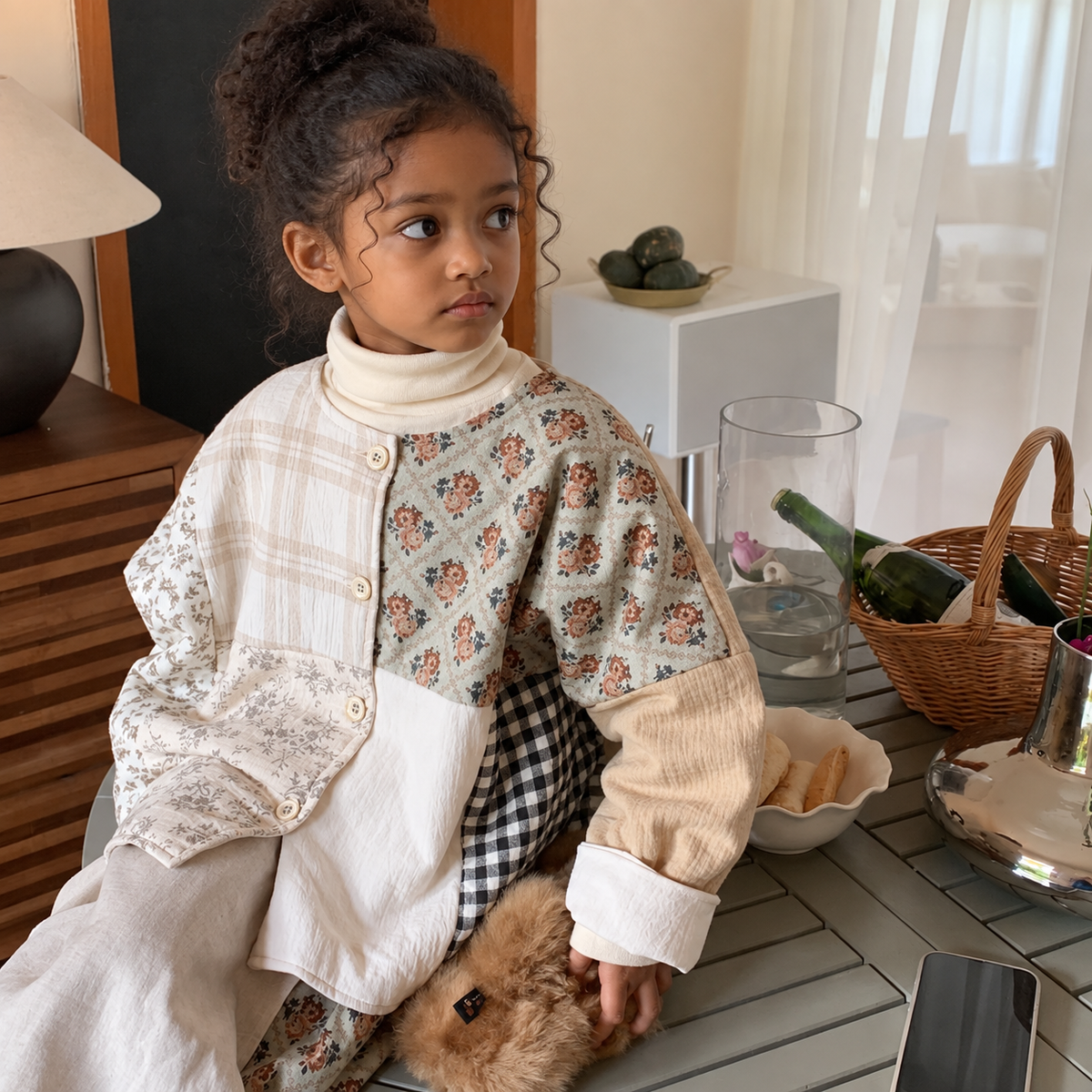 Girls vintage cotton jacket and skirt set on Ethiopian child model