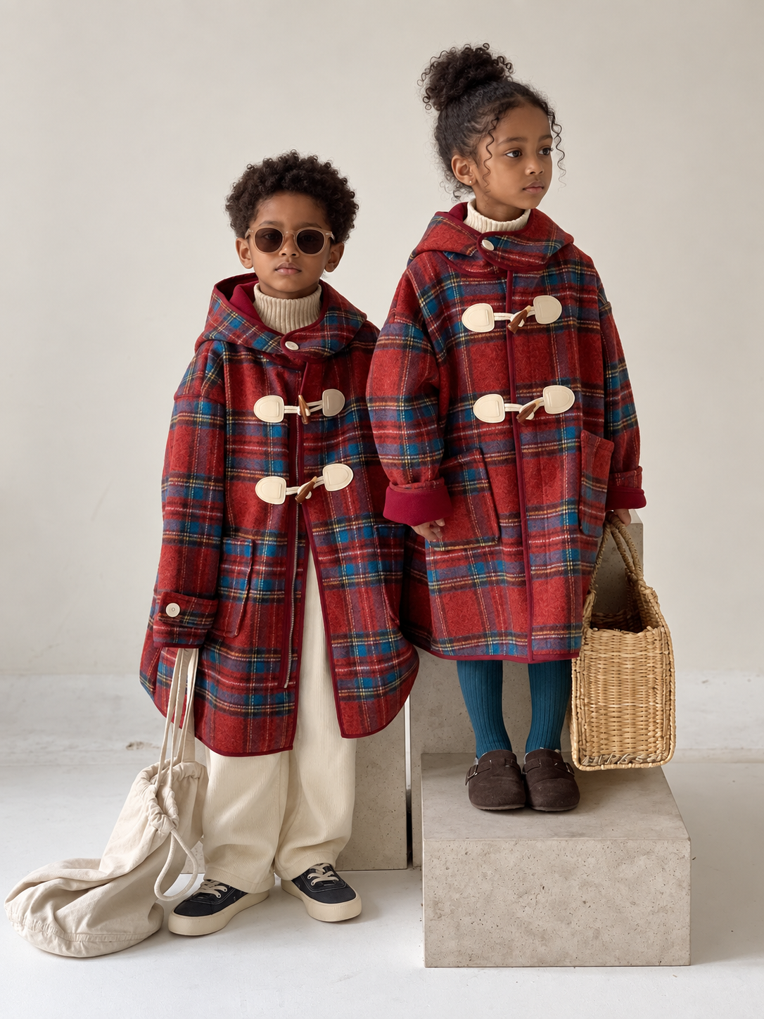 Plaid fleece coats on Ethiopian child models