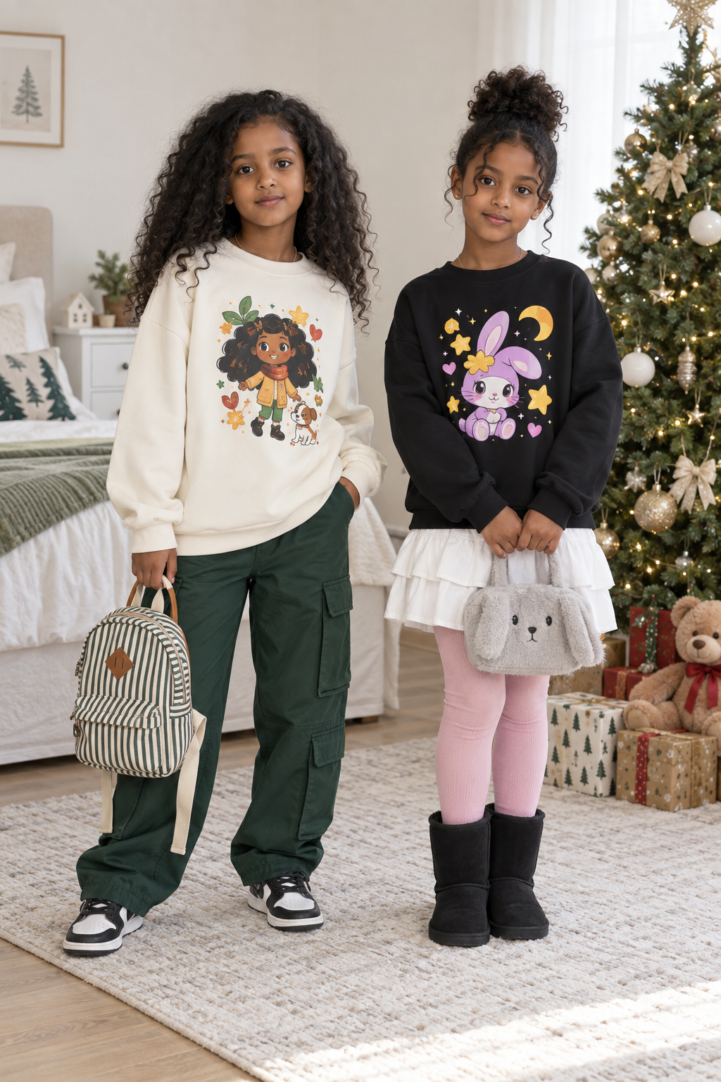 Cartoon fleece children's hoodie on Ethiopian child models