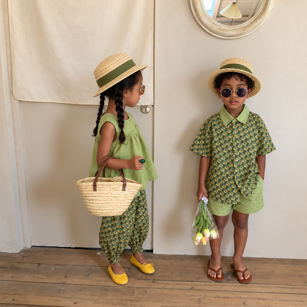 Floral summer two-piece sets on Ethiopian child models