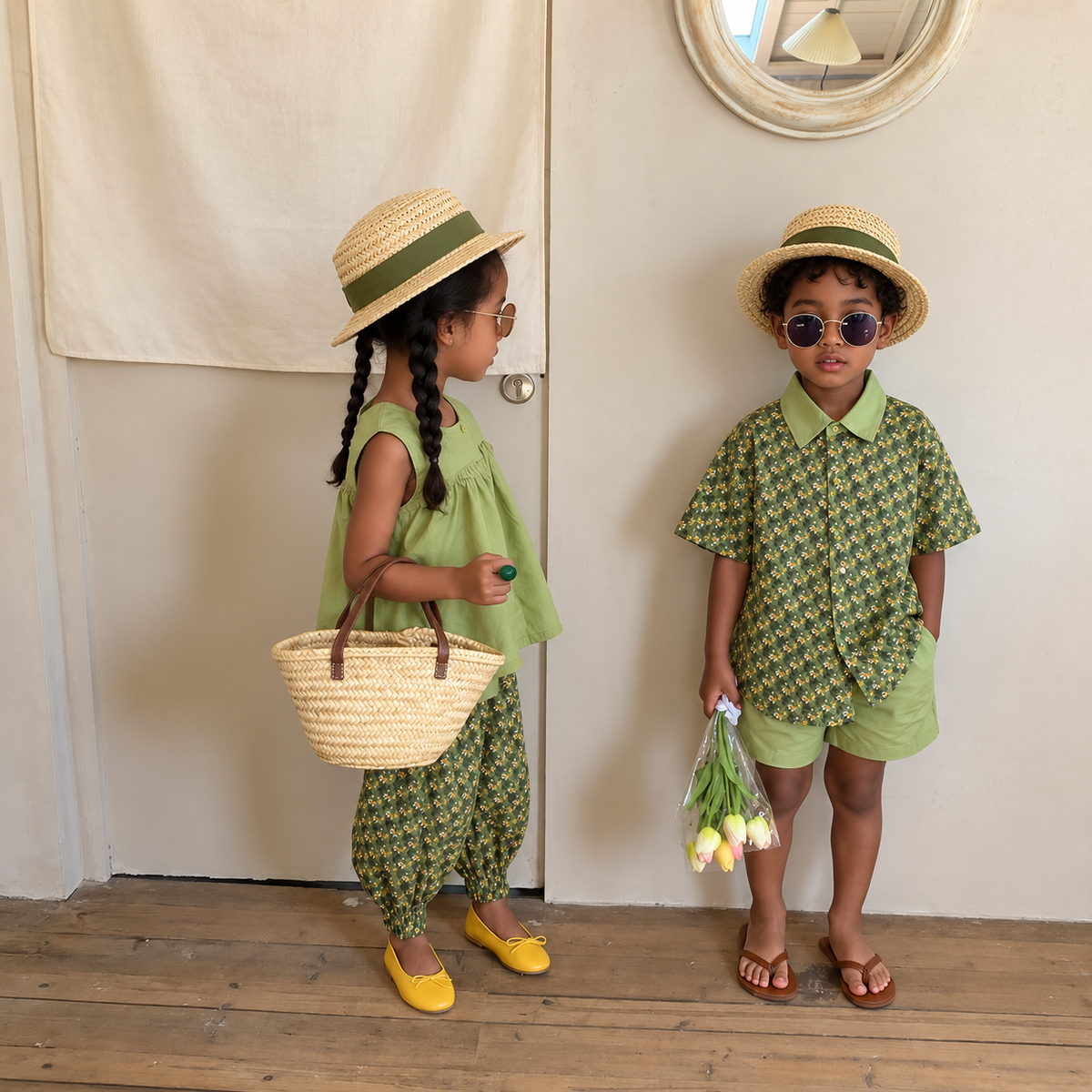 Floral summer two-piece sets on Ethiopian child models
